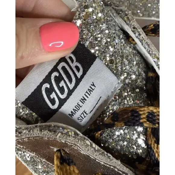 Golden Goose Superstar Glitter Star Sneakers Leopard Laces Italy US 10 - Picture 14 of 15